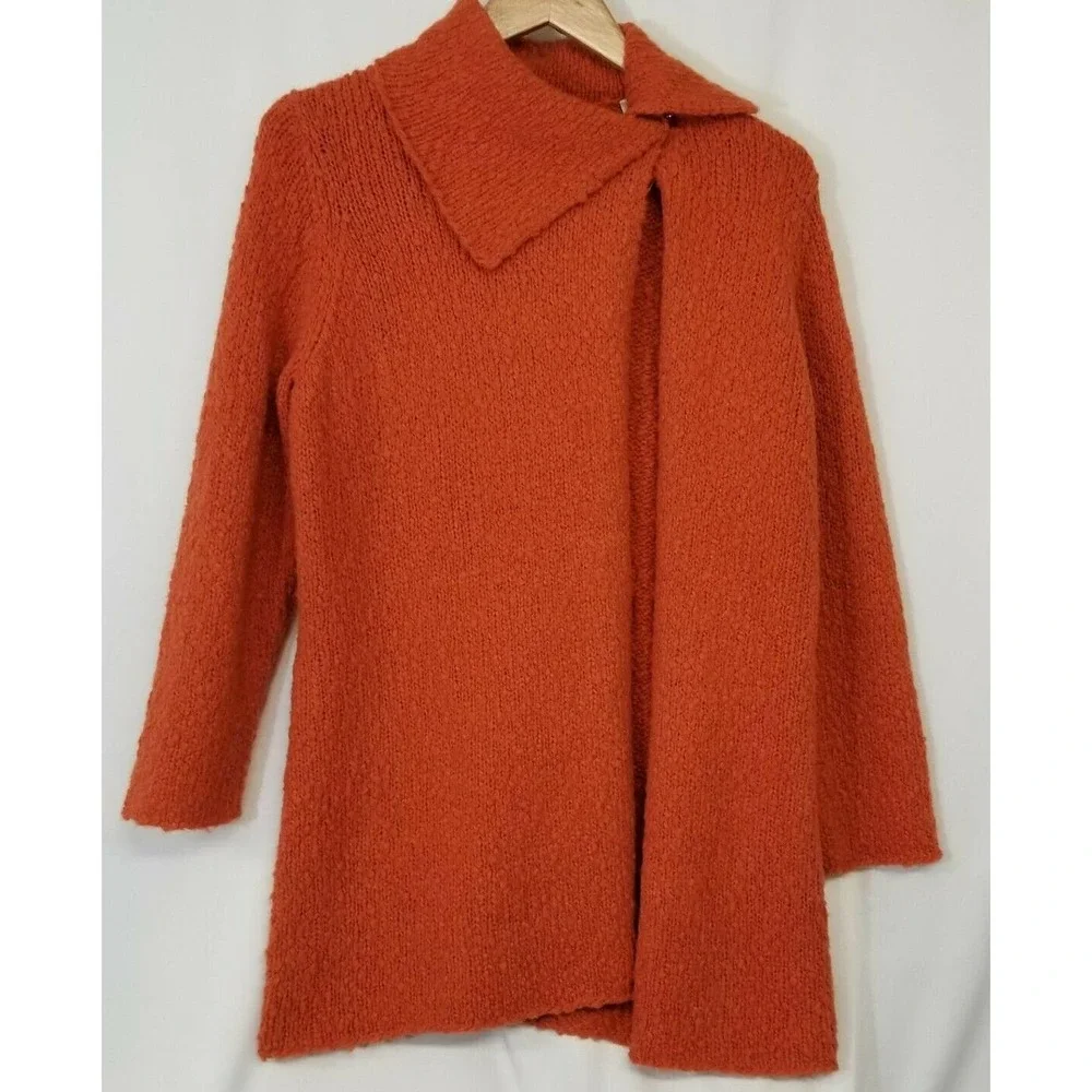 Laura Ashley Petites Orange Chunky Boucle Knit Open Front Long Cardigan Sweater - Picture 2 of 9